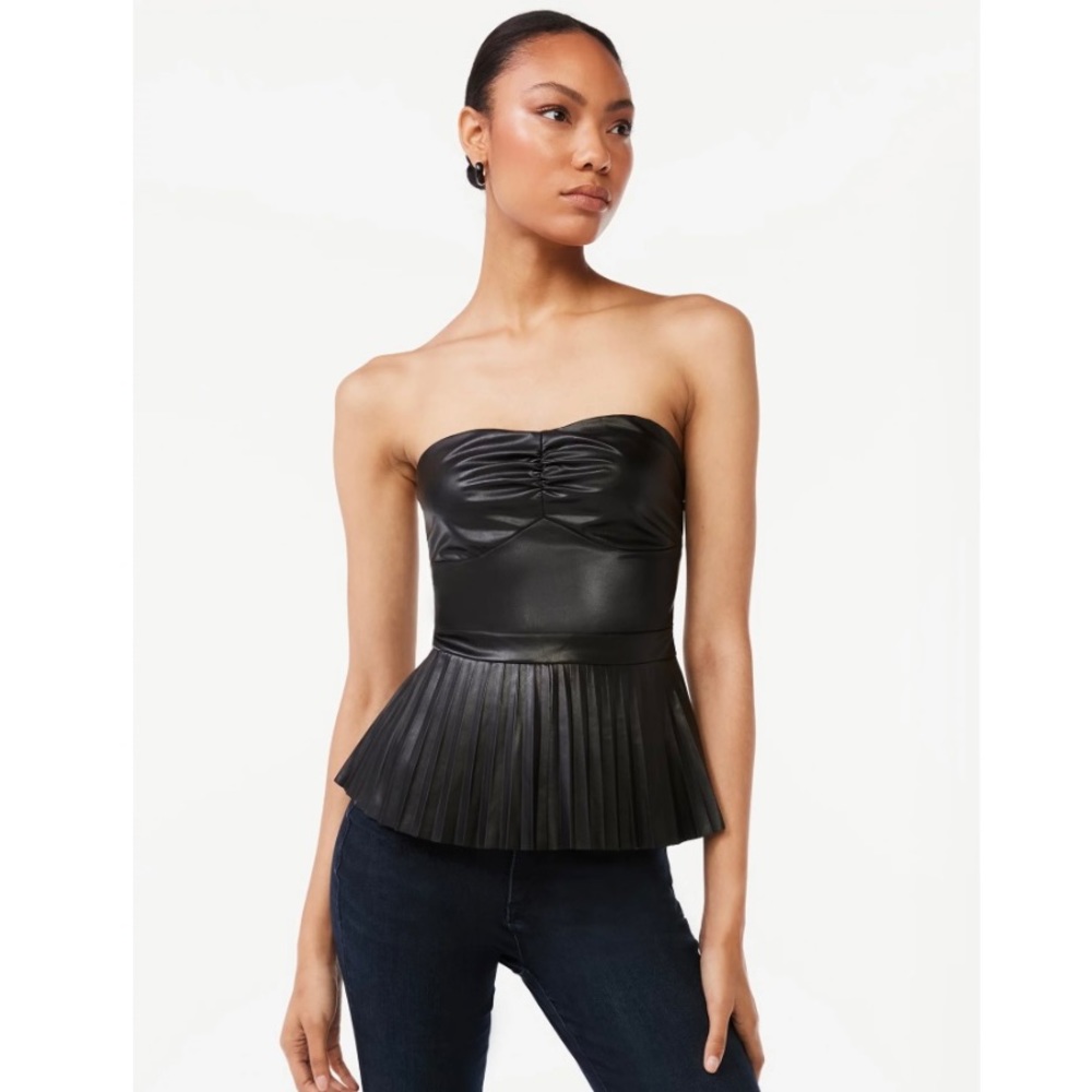 Faux Leather Strapless Peplum